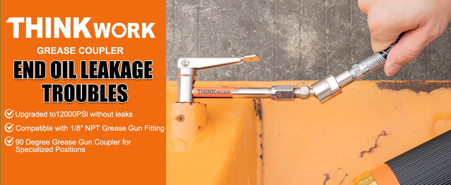 THINKWORK Grease Tool Coupler, Strong Lock on 90° Degree Grease Tips, 12000 PSI Quick Release Grease Coupler, Compatible with All Grease 1/8" NPT Grease Fittings