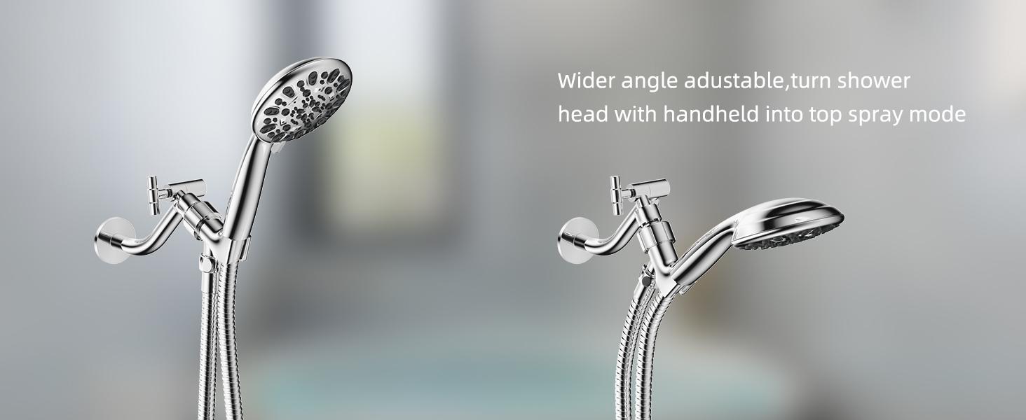 Hibbent All Metal Shower Head Elbow Adapter, 360 ° Adjustable Swivel Brass Showerhead Adapter, Stainless Steel Shower Arm Extension for Fixed and Rain Showerhead, Wall Mounted Shower Connector, Chrome