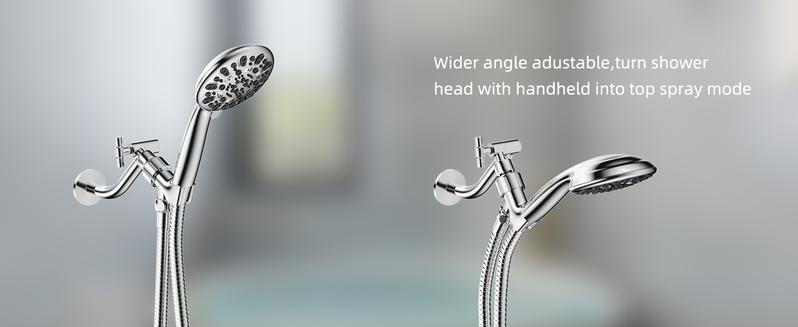 Hibbent All Metal Shower Head Elbow Adapter, 360 ° Adjustable Swivel Brass Showerhead Adapter, Stainless Steel Shower Arm Extension for Fixed and Rain Showerhead, Wall Mounted Shower Connector, Chrome