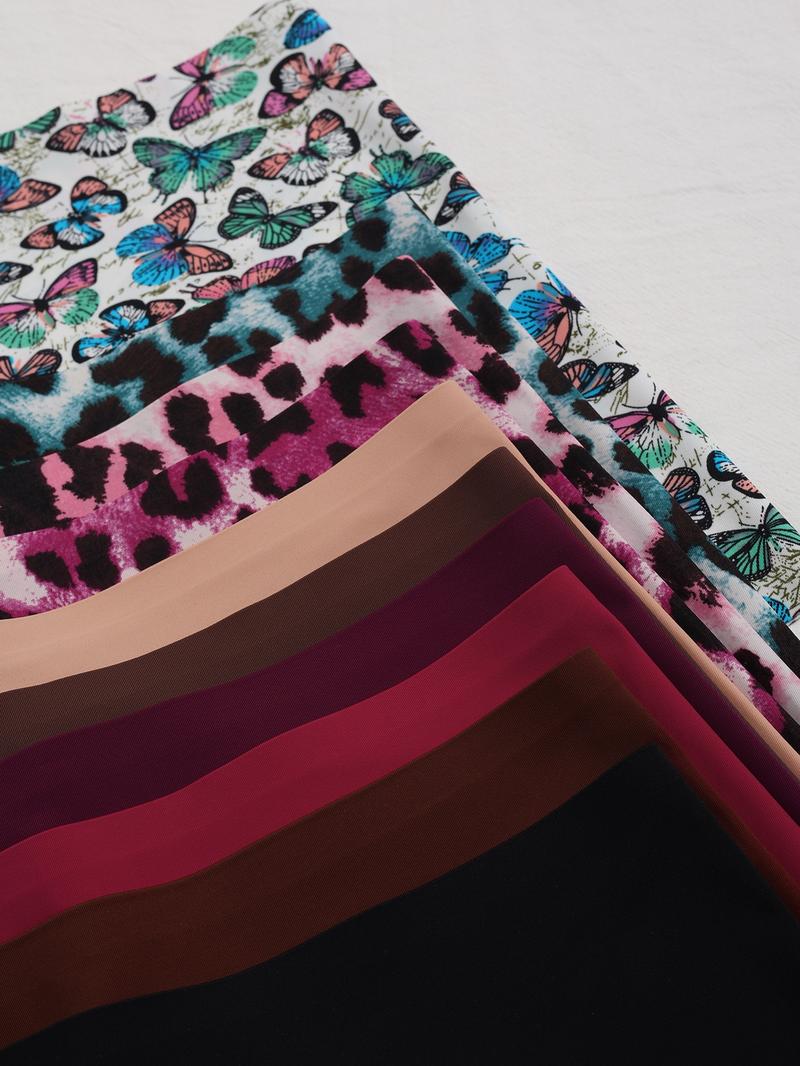 10Pcs One-piece underpants for women without rolling, naked outside, slim mid-waist ice silk traceless underpants, Underwear