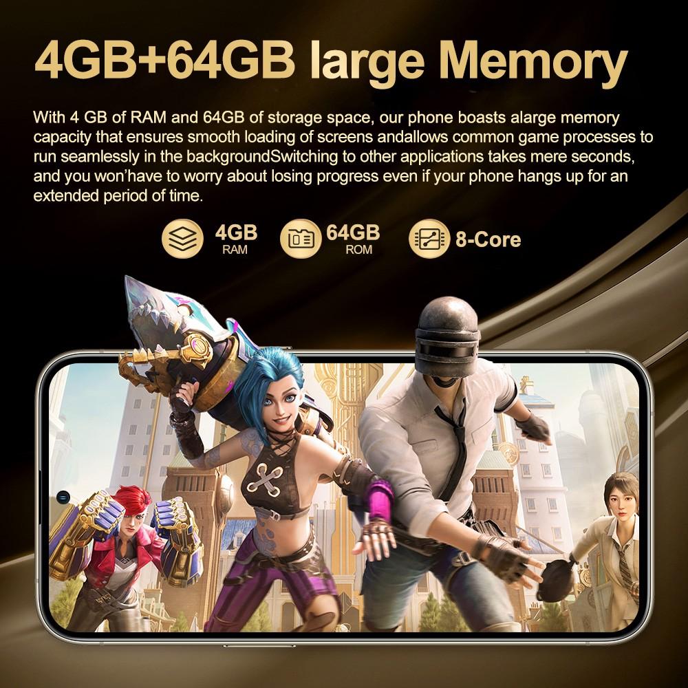 FUFFI-Smartphone, 4+64GB ROM,6.56-Inch Screen, Dual Sim Card, Android 12.0, Quad-Core Processor, 4300mah Battery, Fashionable Design