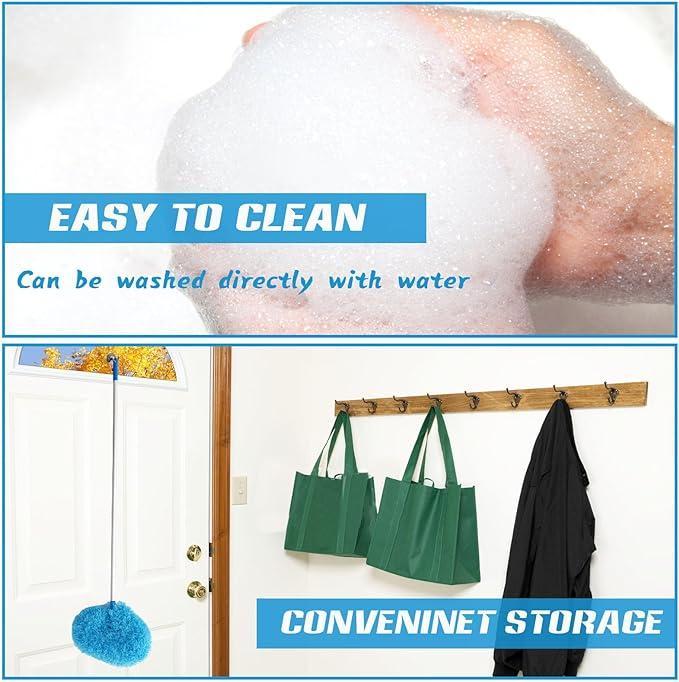 Ceiling Fan Cleaner Duster with Extension Pole1 Set Dust Removal Brush, Removable and Washable Microfiber Ceiling and Fan Duster, Interior Reusable Kitchen CleaningSupplies,Home Care Supplies,Householdltems,House Cleaning Tools Extendable Handle Qjdz-Blue