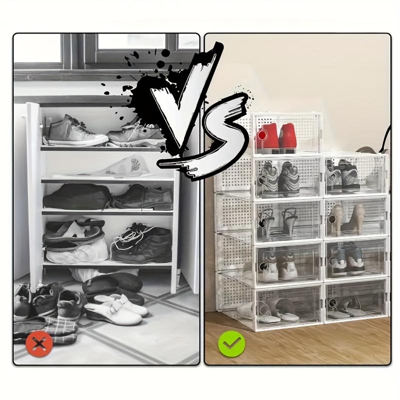6/15/24pcs thickened transparent shoe box with lid, foldable and stackable shoe rack for free combination, plastic sneaker container, space-saving storage, Stackable Shoe Boxes