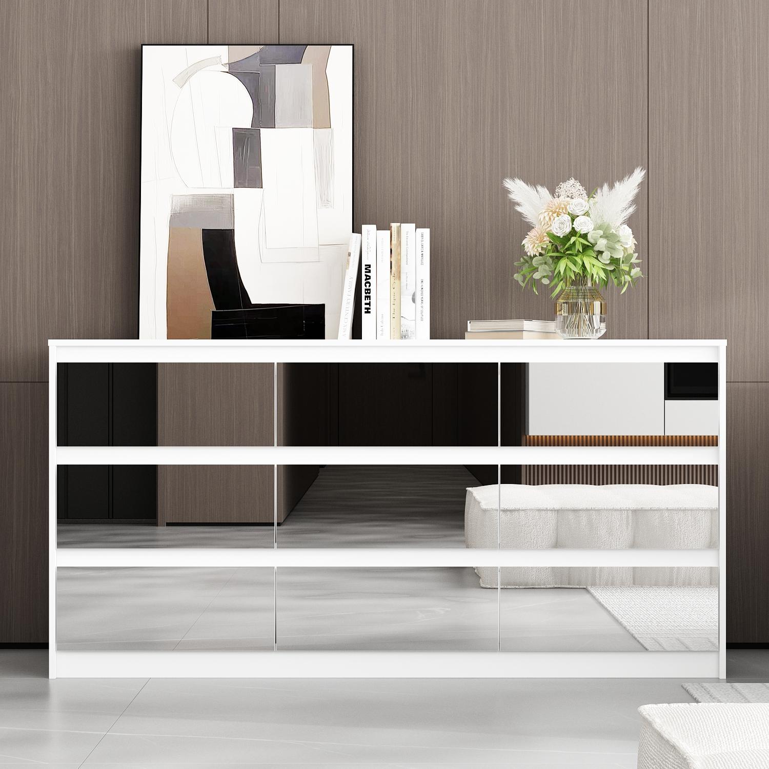 FUFU&GAGA Modern Dresser Chest of Drawers, 9 Drawer Dresser with No Handle Design, Contemporary 9 Drawer Cabinet Drawer Chest, White Dresser for Bedroom (63”W x 31.5”H) FUFU&GAGA Modern Dresser Chest of Drawers, 9 Drawer Dresser with No Handle Design, Contemporary 9 Drawer Cabinet Drawer Chest, White Dresser for Bedroom (63”W x 31.5”H)