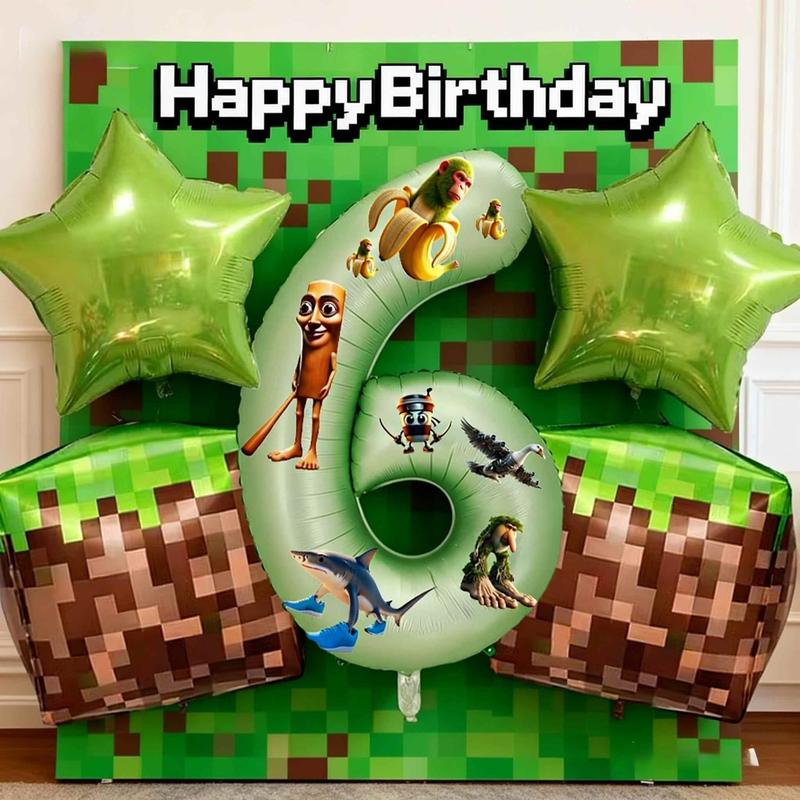 Trendy Pixel Party & Italian Brainrot Balloon Set, Large 32in Green Number Balloons 0-9 with Tralalero Tralala Characters Stickers,Star Foil Balloons, Pixel Block Balloons, for Christmas New Year Video Game Themed Birthday Party Decor, Gamer Decor Trendy Pixel Party & Italian Brainrot Balloon Set, Large 32in Green Number Balloons 0-9 with Tralalero Tralala Characters Stickers,Star Foil Balloons, Pixel Block Balloons, for Christmas New Year Video Game Themed Birthday Party Decor, Gamer Decor