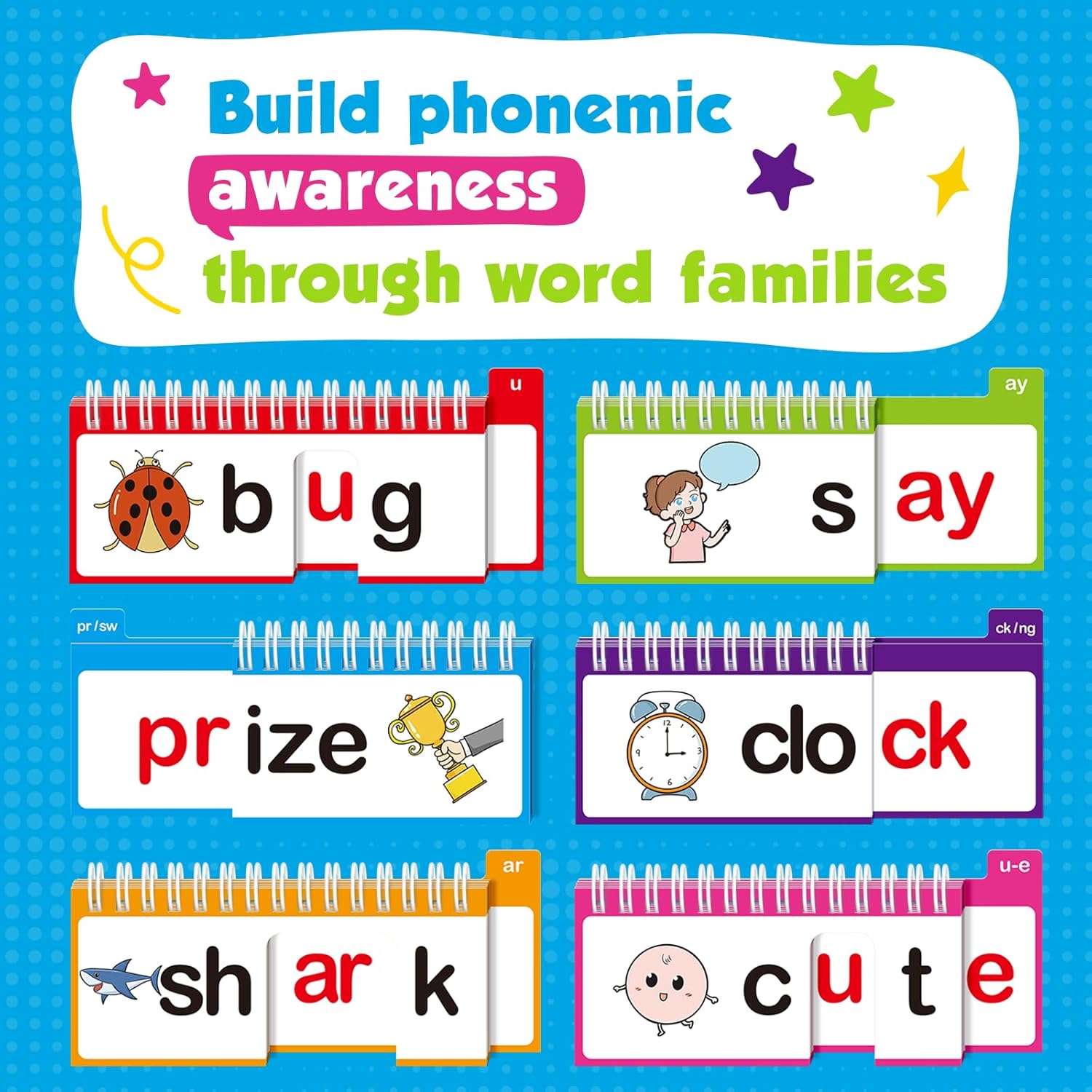 40 Phonics Word Family Build Book, Read and Rhyme Flip Book,Phonics Flash Cards, Learn to Read Phonics Games, Sight Word Flash Cards for Learning Activities