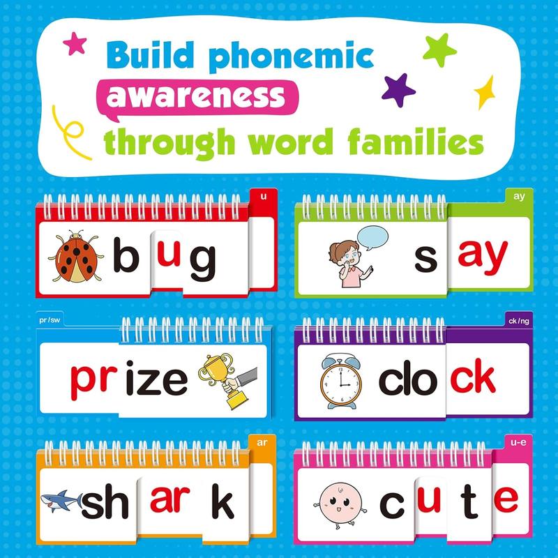 40 Phonics Word Family Build Book, Read and Rhyme Flip Book,Phonics Flash Cards, Learn to Read Phonics Games, Sight Word Flash Cards for Learning Activities