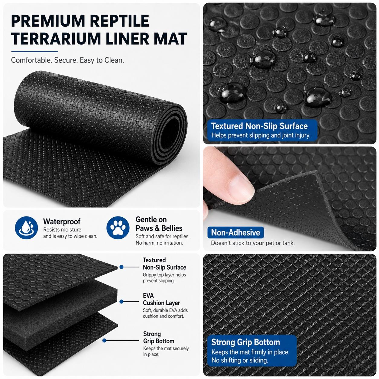 Reptile Terrarium Liner Mat, EVA Non Adhesive Tank Substrate for Leopard Gecko Snake Lizard Tortoise Bearded Dragon, Waterproof Easy Clean Reptile Carpet Bedding, Liner Protector for Pet Enclosure, Kitchen Storage Organizer and Home Moisture Resistant Mat