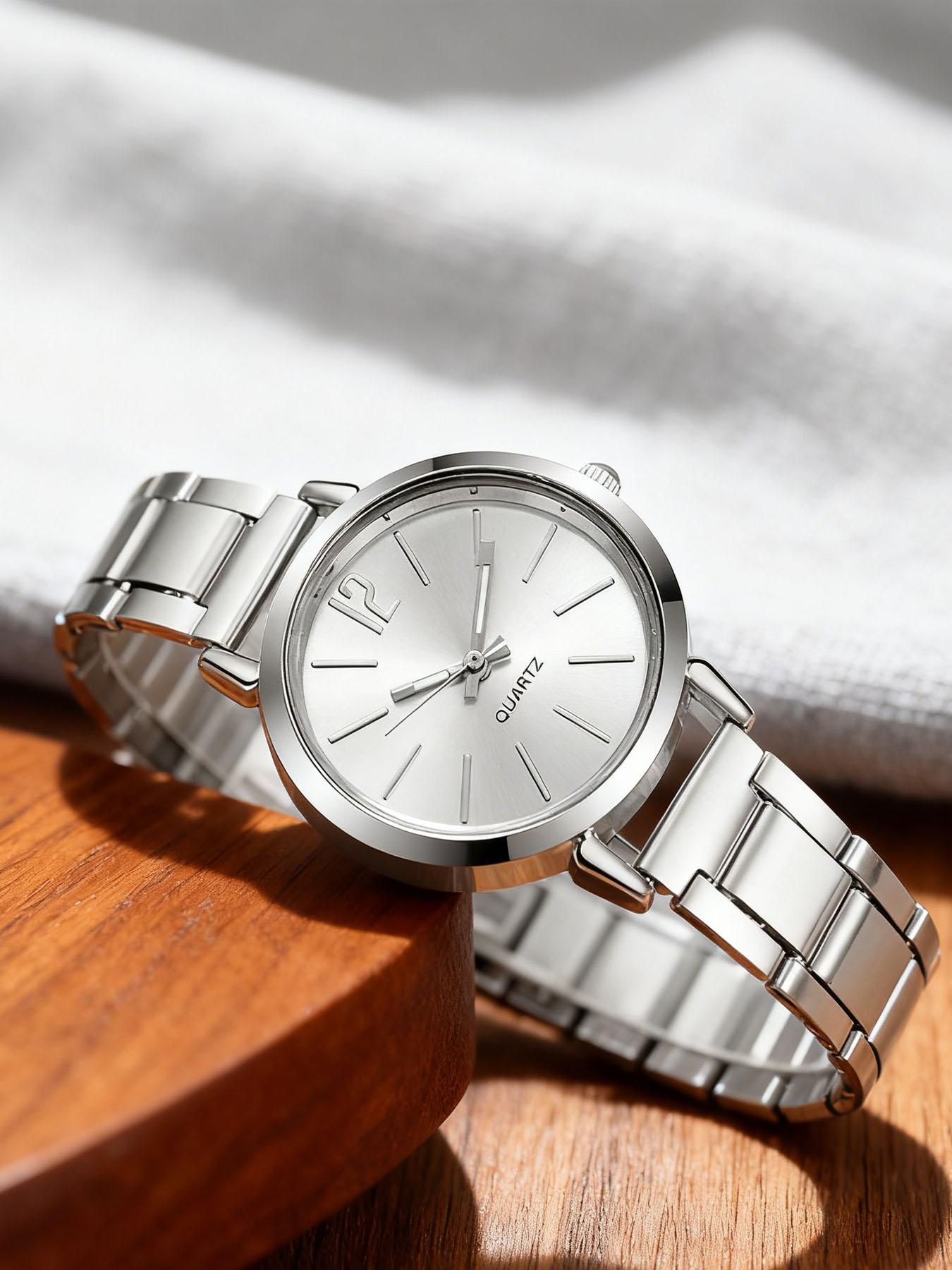 Fashion Quartz Watch for Women's Luxury Watch, Simple Circular Dial, Stainless Steel Women's Watch