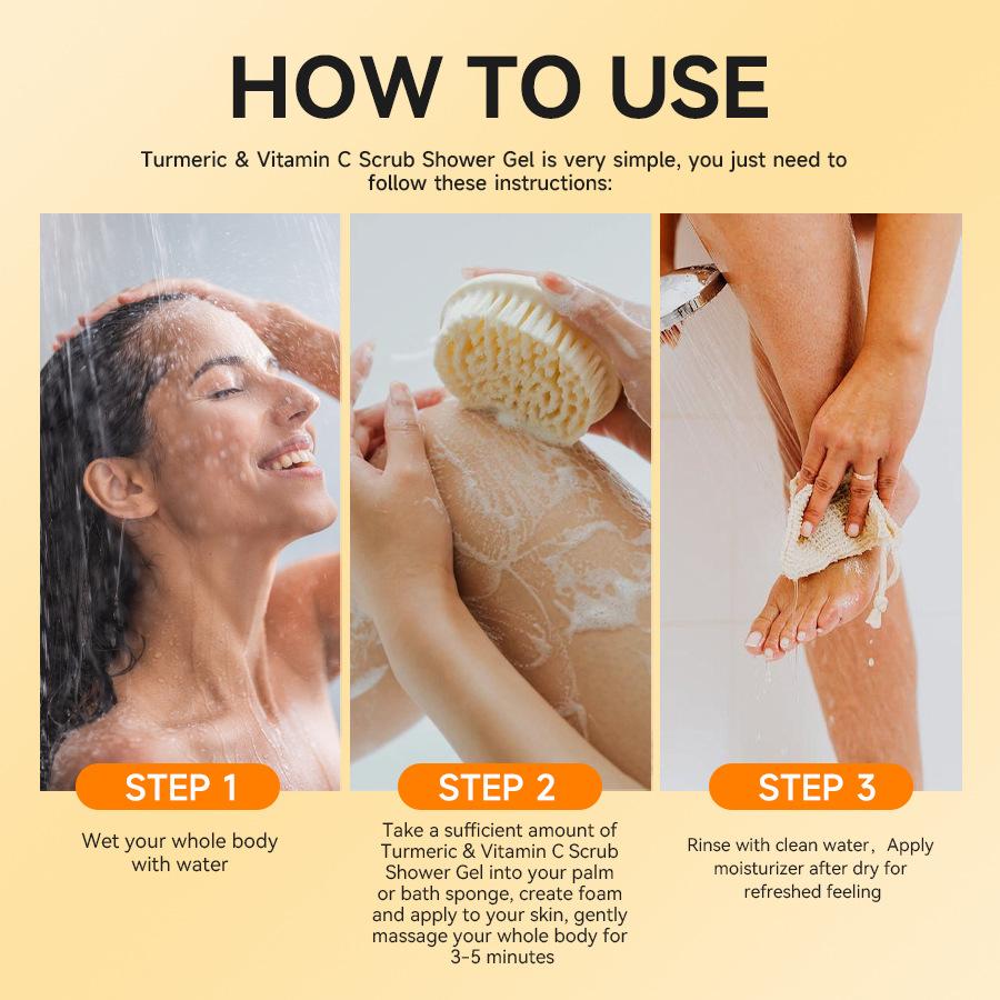 Turmeric Vitamin C Scrub Body Wash 100ml, Exfoliating Shower Gel, gently cleansing, moisturizing and soothing the skin with a long-lasting fragrance
