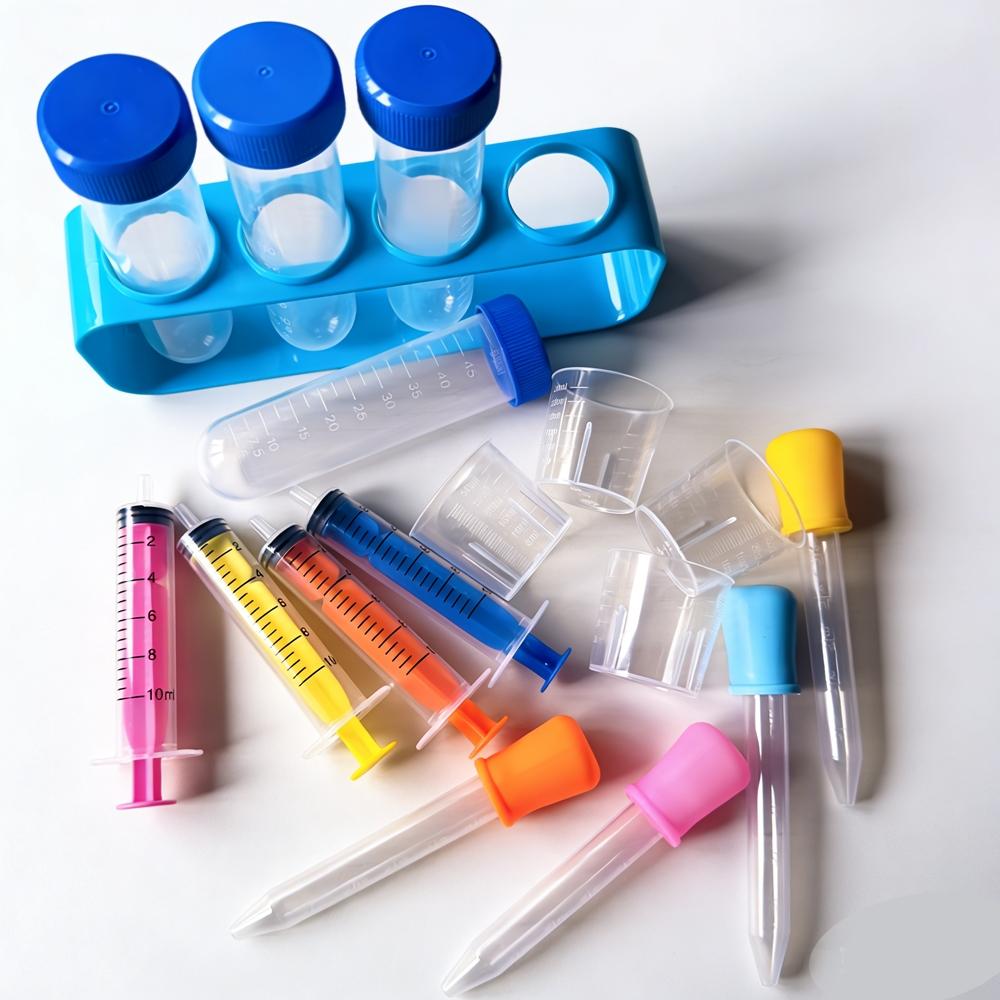 Laboratory Classroom Experiment Kit, 4 Measuring Cups, 4 Syringes, 4 Pipettes, 4 Test Tubes, 1 Test Tube Rack, First Choice Lab Tools
