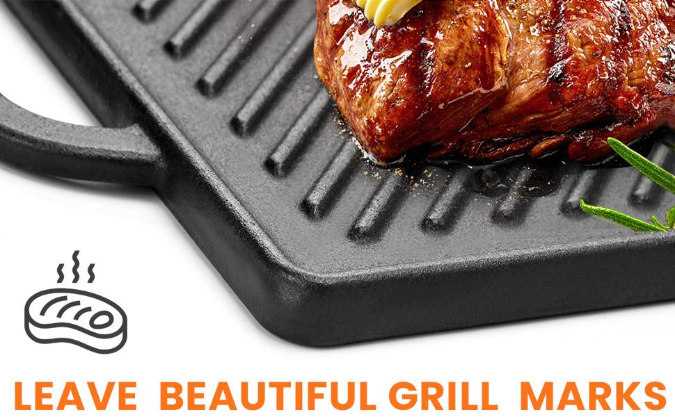 GGC Cast Iron Reversible Griddle,-sided Griddle Pan for Indoor and Cooking, 15 x 9 Griddle with Flat and Ribbed Side for Stove Tops, Gas Grills and Camping
