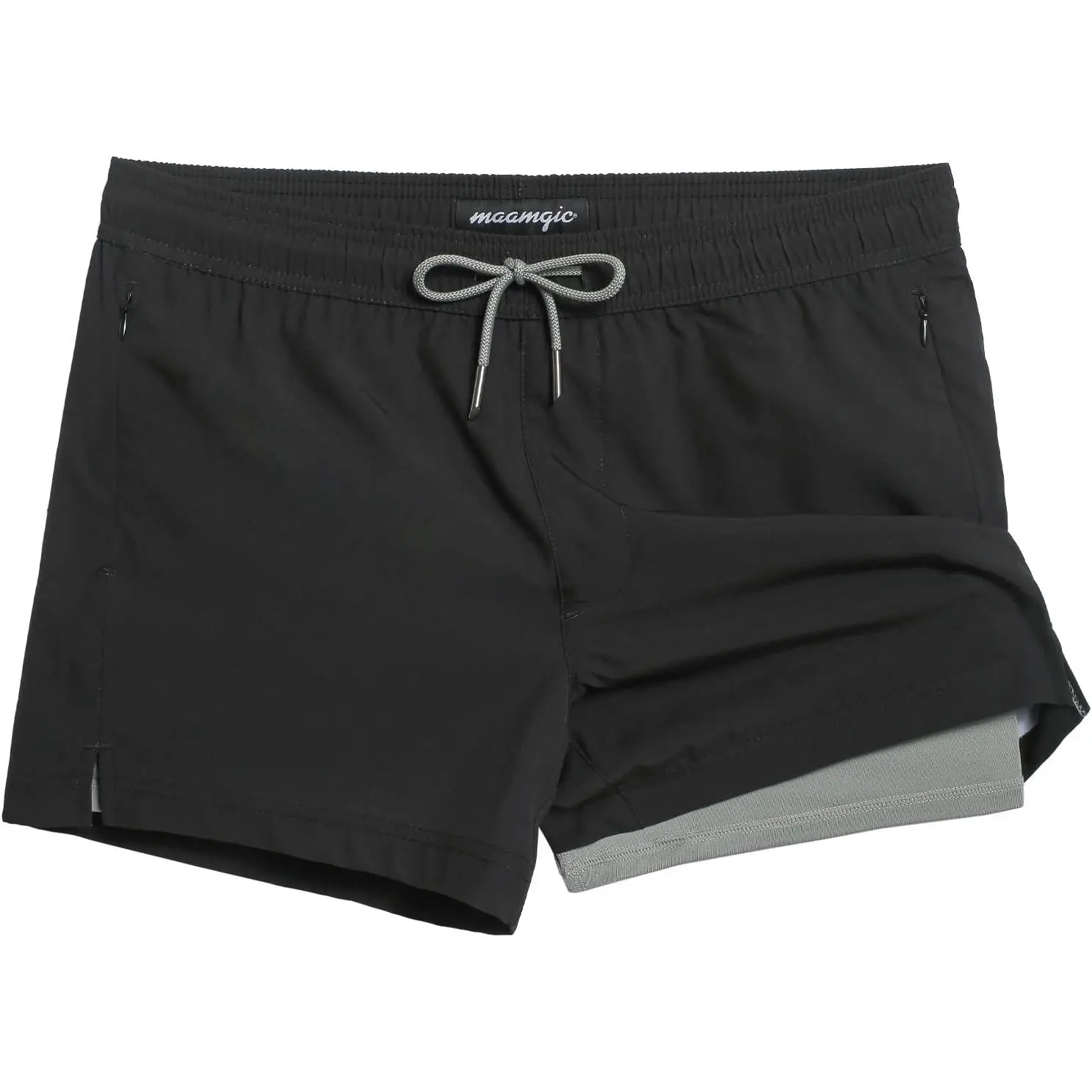 Maamgic Men's Quick Dry Poly Blend Swim Trunks - Above Knee, Stretch Fabric, Compression Liner, Male Wear for Beach Sport Bathing Suit, Zip Pockets