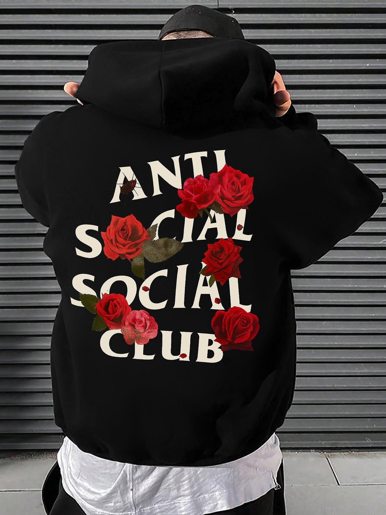 Men's Anti Social Social Club Print Hoodie, Long Sleeve Casual Fashion Sweatshirt, Kangaroo Pocket & Drawstring, Streetwear Gift