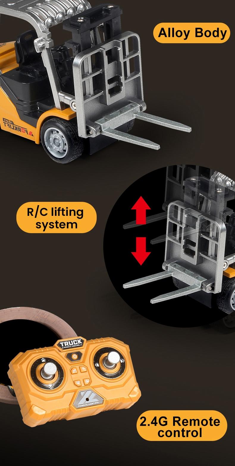 Mini Dump Mini Forklift Toy, 1:64 Scale Truck Remote Control Car with Lights, Electric Construction Vehicle Toy, Fun Birthday Christmas Gifts