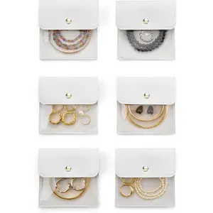 6 count Mini Pouch Small  Bags Travel Clear  Storage Bag, Leather  Pouches for Traveling  Transparent  Bags for Women, white