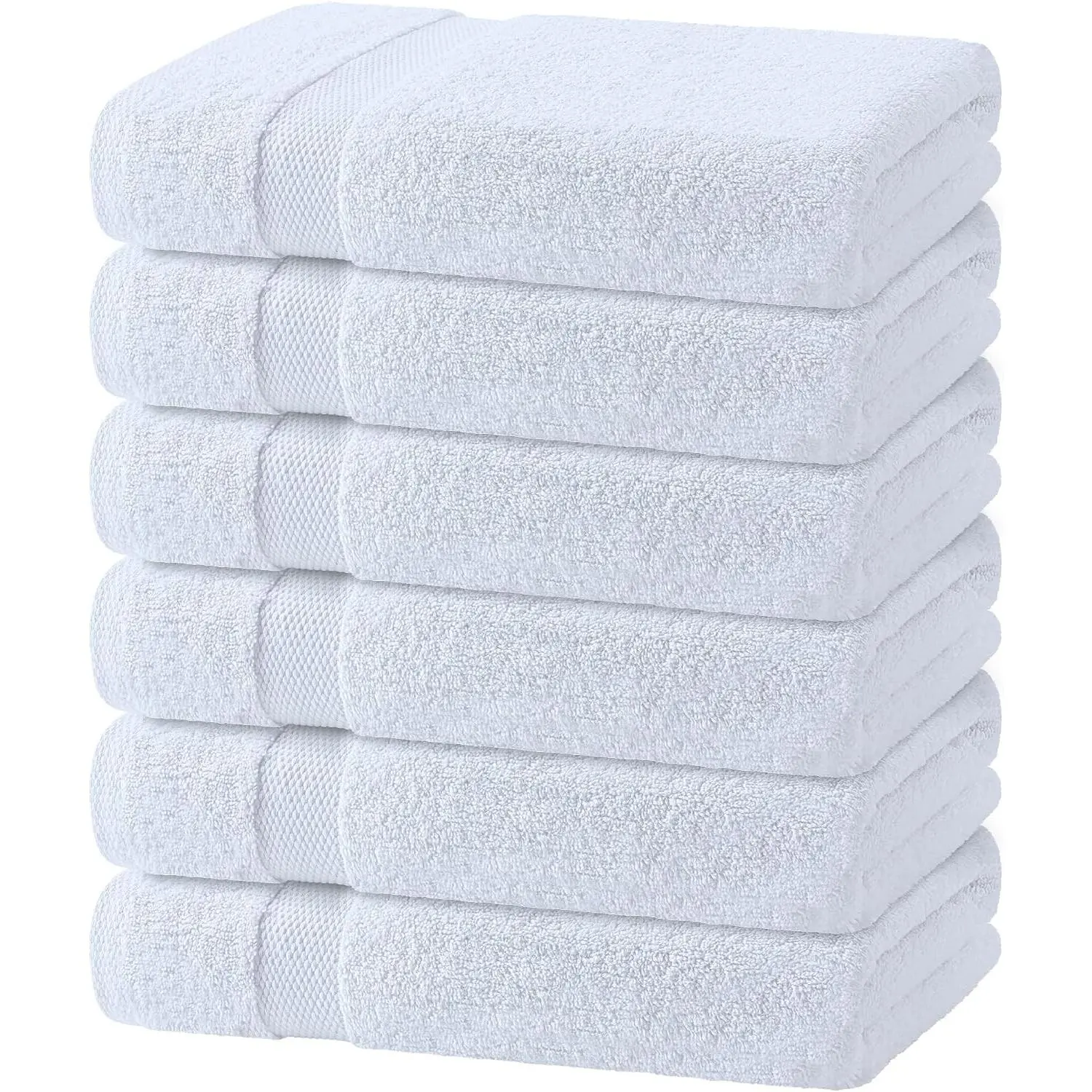 White Bath Towels 24x50 Inch, 6 Pack - Extra Absorbent Cotton Towel Set for Bathroom
