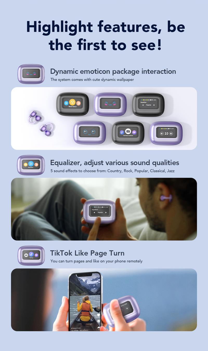 MINISO MS199 Translation Clip On Ear Headphones Full Color Touch Screen, Audio Wireless Headphones Support 135 Languages Real Time Bluetooth Translation Built-in Microphone for Music & Phone Calls,Sport Waterproof & Sweatproof