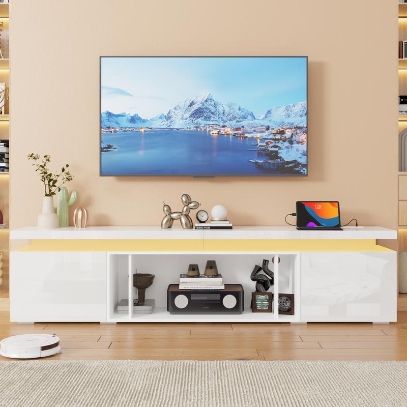 Fireplace TV Stand/LED TV Stand for 70/75/80/85/90/95 inch TV , TV Stand with 40" Electric Fireplace & Power Outlet, High Gloss Surface, 2 Storage Cabinet, Modern Style for Living Room (83 Inch/71 Inch, White/Black) Fireplace TV Stand/LED TV Stand for 70/75/80/85/90/95 inch TV , TV Stand with 40" Electric Fireplace & Power Outlet, High Gloss Surface, 2 Storage Cabinet, Modern Style for Living Room (83 Inch/71 Inch, White/Black)
