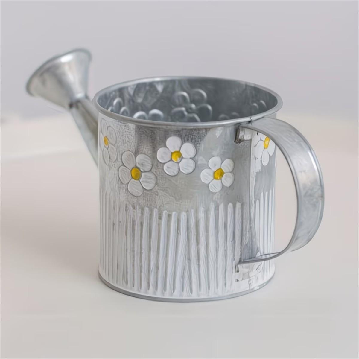 Vintage Floral Print Metal Watering Can Planter, European Style Vase for Garden Decor, Suitable for Indoor and Outdoor Use