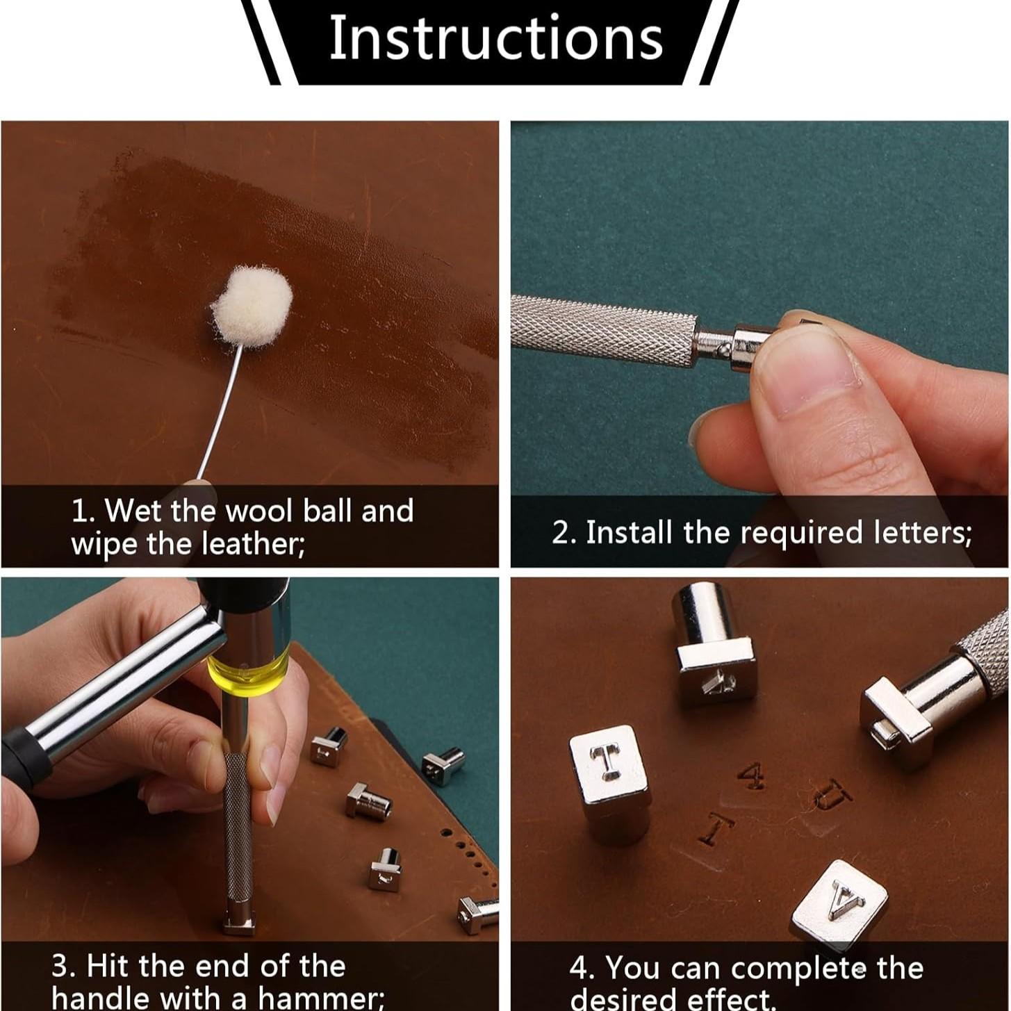 36Pcs Leathercraft Metal Letter and Number Stamps Punch Set Tool, Alphabet Imprinted Leather Punching Tools for Leather Belt Bag Hat Shoes Craft Marking