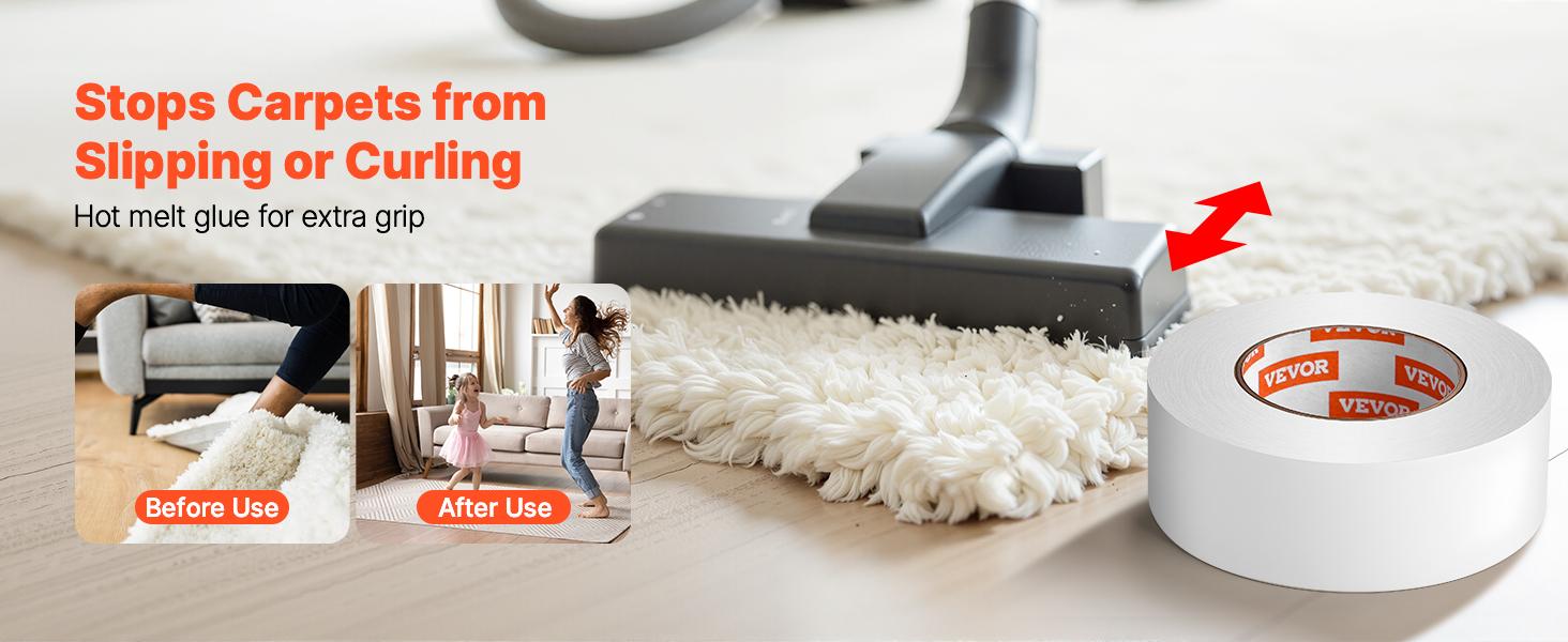 VEVOR Double Sided Carpet Tape, 2 Inchx 30 Yards, Strong Adhesive and Residue-Free, Heavy-duty Sticker Rug Tape Grippers for Area Rugs, Carpets, Laminate, Tile, Concrete, and Hardwood Floors
