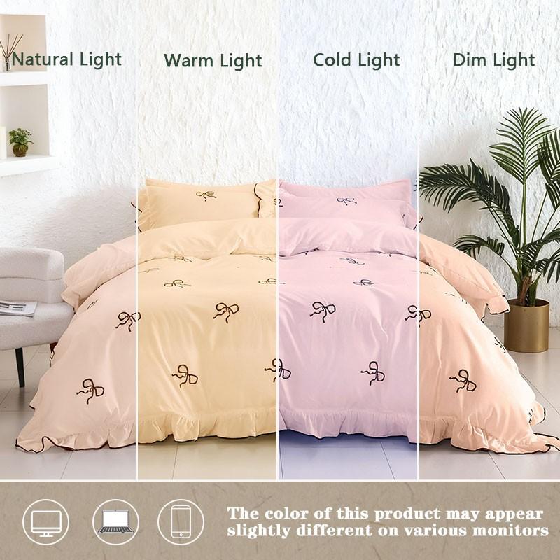 3-Piece Pink Bow Bedding Set with ruffled duvet cover and pillowcases, without fillers, a must-have for exquisite home decor.