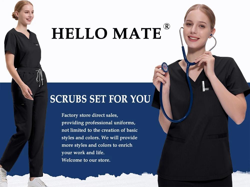 Women's Solid V-Neck 2-Piece Scrubs Set - Short Sleeve V-Neck Top & Pants, Standard Fit Women's Clothes for All Seasons, Medical Dental Workwear (Menswear Compatible)