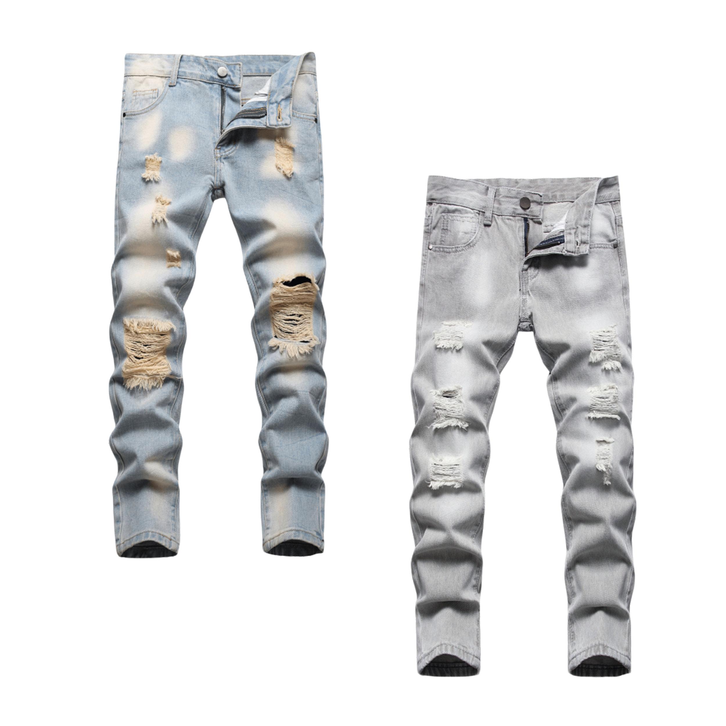 3pcs 2 set Boys jeans Solid Color Fashionable Skinny Pants 