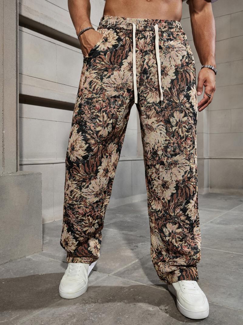 Men's Floral Print Woven Pants, Regular Fit Casual Comfy Trousers for Spring & Fall, Fashion Men's Bottoms for Daily Wear