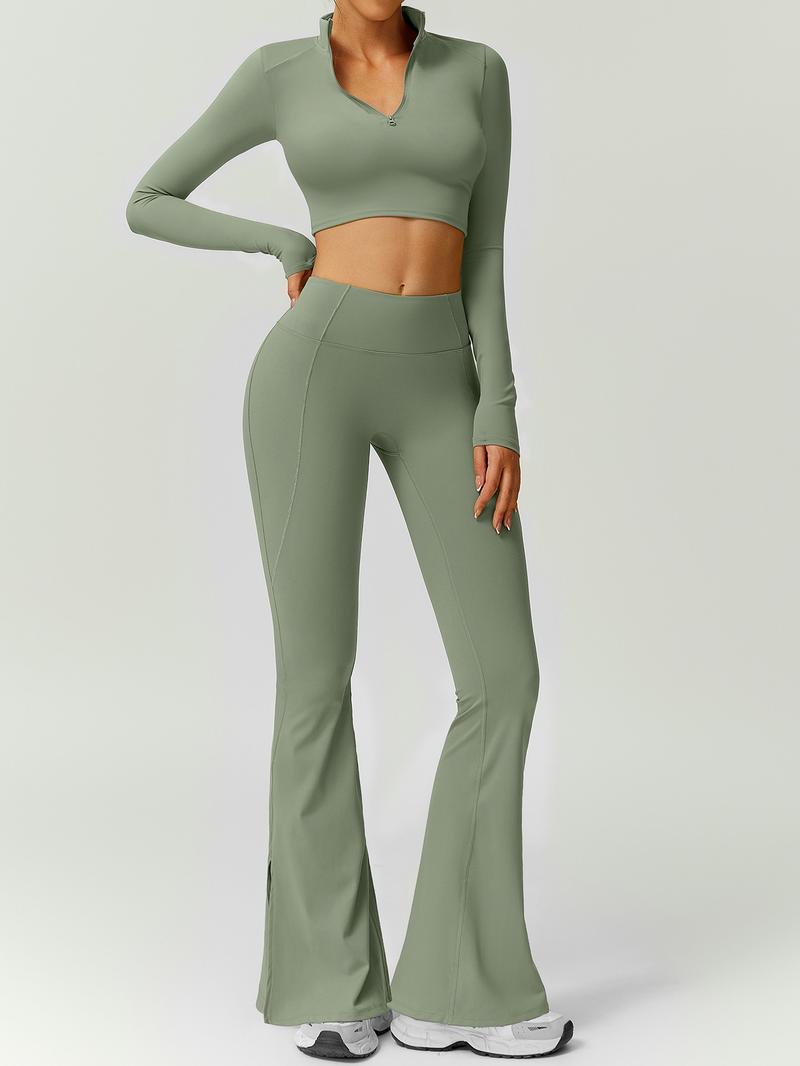 Women's Fashion Stand Collar Half-Zip Thumb Button Slim Fit Long Sleeve Top High Waisted Butt Lifting Pants Outdoor Running Golf Tennis Cycling Gym Workout Clothes Tennis Attire