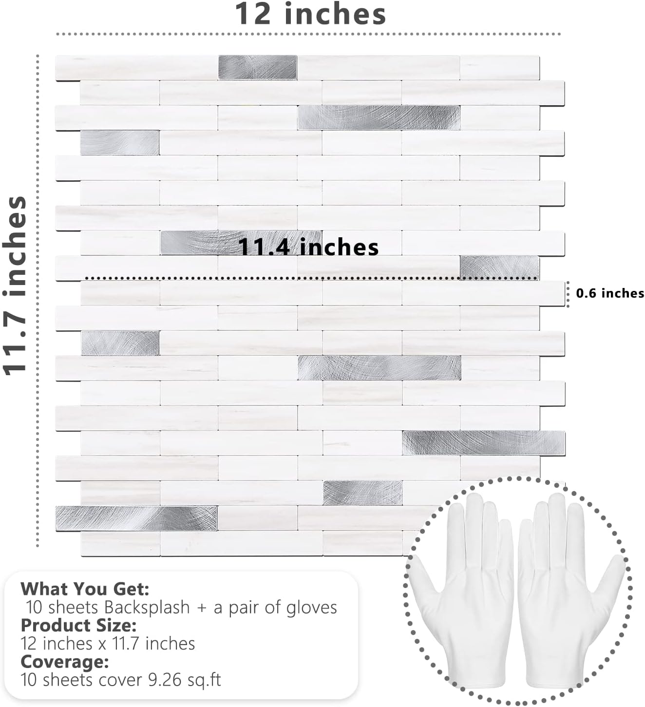 STICKGOO 10 Sheets Peel and Stick Backsplash Tile, Stick on Backsplash for Kitchen and Bathroom, Dolomite White Marble Look PVC Mixed Metal Silver Self Adhesive Wall Tiles STICKGOO 10 Sheets Peel and Stick Backsplash Tile, Stick on Backsplash for Kitchen and Bathroom, Dolomite White Marble Look PVC Mixed Metal Silver Self Adhesive Wall Tiles