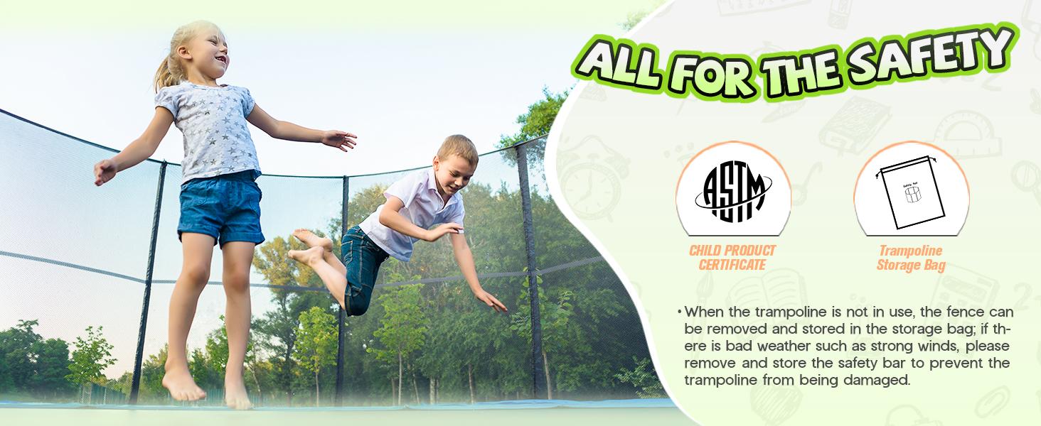 VanAcc 8FT 10FT 12FT 15FT 14FT 16FT Outdoor Trampoline with Enclosure Net and Ladder, Recreational Trampolines for Kids and Adults, Quick Connect Frame, ASTM Approval