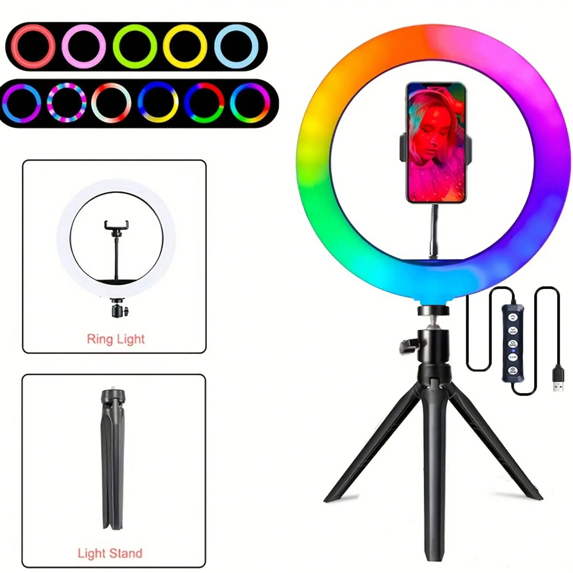 Dimmable RGB Ring Light with Tripod Stand & Phone Holder, Ideal for Makeup, Photography, Video Recording, Enhance Your Creative Shots!
