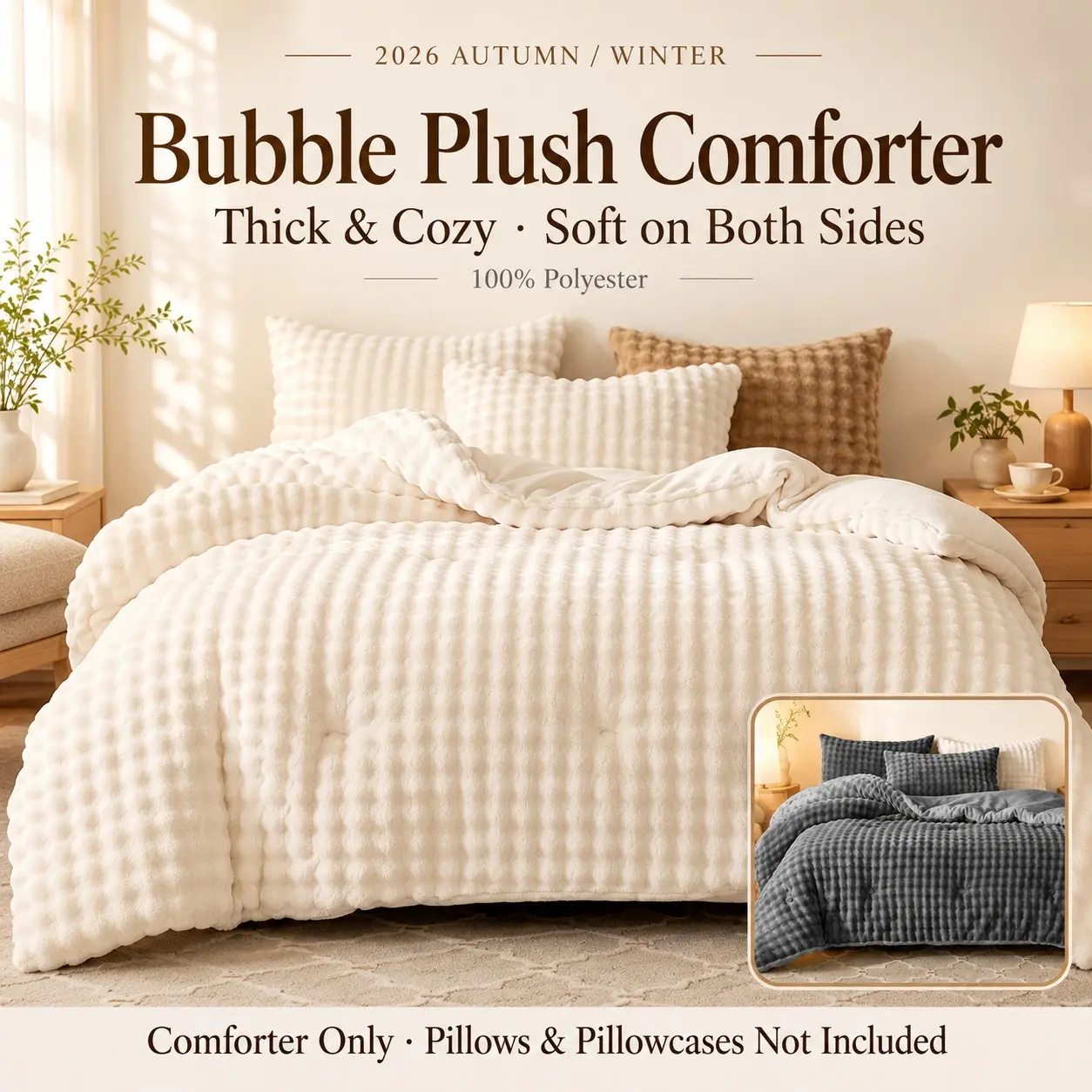 2026 New Thick Bubble Textured Winter Quilt, Bedding Quilts, Double-Sided Soft Polyester Fabric, Warm & Cozy Bedding for Autumn and Winter