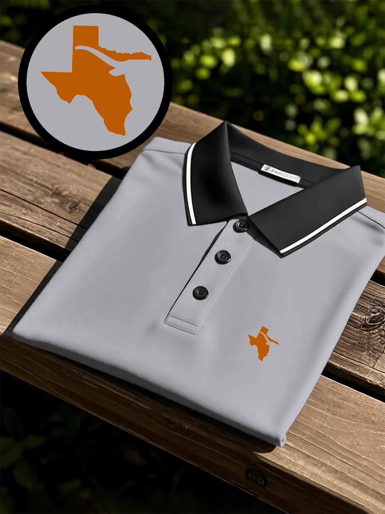 Men's quick-dry short-sleeve polo shirt with Texas longhorn print design. Breathable and comfortable for sports wear, fade-resistant, tailored for a body-hugging fit, sweat-wicking, non-sticky and durably crafted.