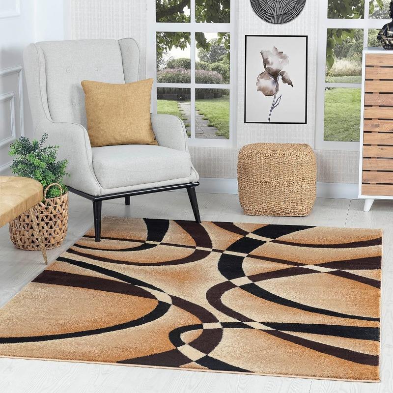 Modern Abstract Curved Line Geometric Flannel Area Rug - Yellow Grey White Contemporary Print Soft Mat for Living Room, Non-Slip Minimalist Home Decor#AbstractCurveRug #GeometricContemporaryMat #MinimalistHomeDecor #YellowGreyCarpet #NonSlipFlannelRug