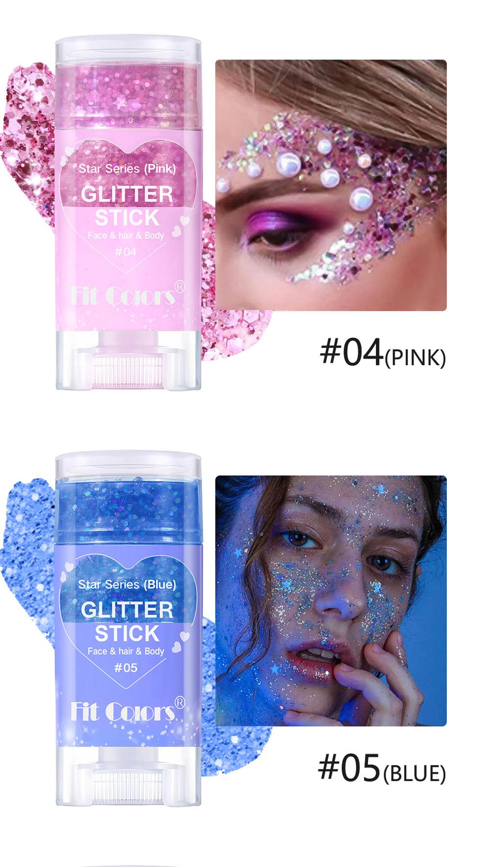 1PC Fit Colors Glitter Stick, 12 Colors Available, Holographic Chunky Glitter, for Face Hair & Body, Long-Lasting, for Festival Rave & Game Day Fan Party, Body Glitter Gel, Cosmetic Sparkle Stick