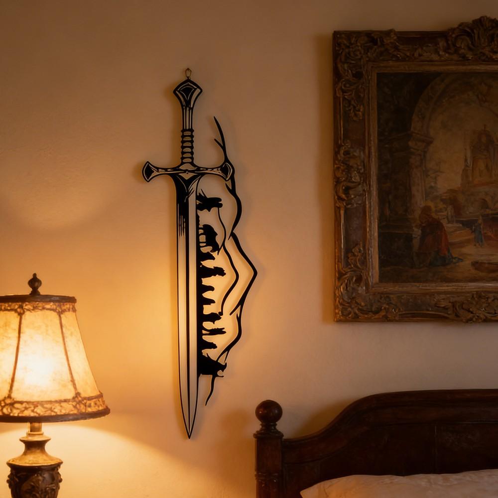 1 piece of "One Ring King" metal wall art - vintage wire silhouette mural, Frodo and Sam, fantasy home decoration, suitable for LOTR fans, Christmas gifts, Middle earth enthusiasts, western wall art