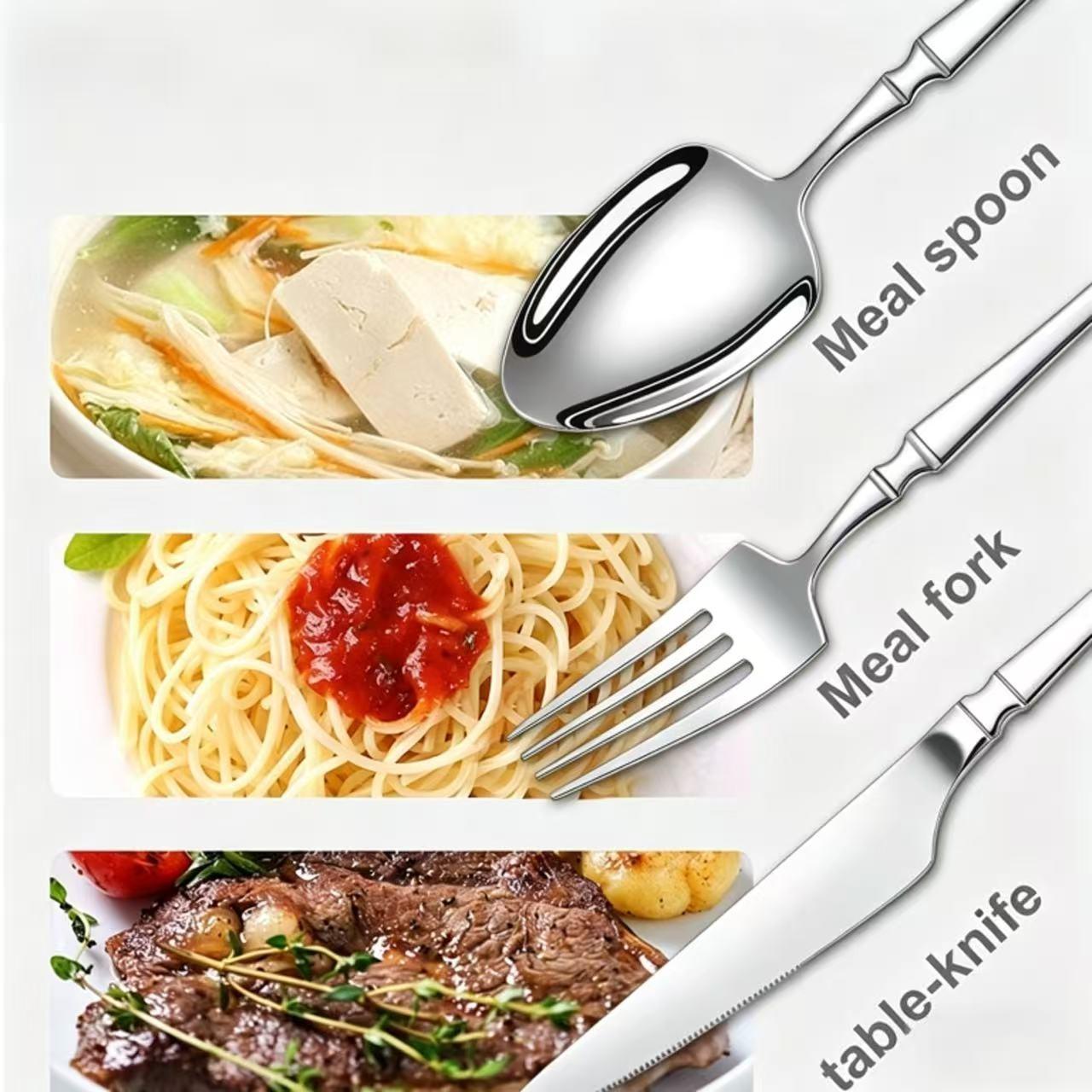 20-Piece Silverware Dinner Set, Stainless Steel Material, Suitable for Four People, Includes Knife, Fork, Spoon, Elegant Tableware