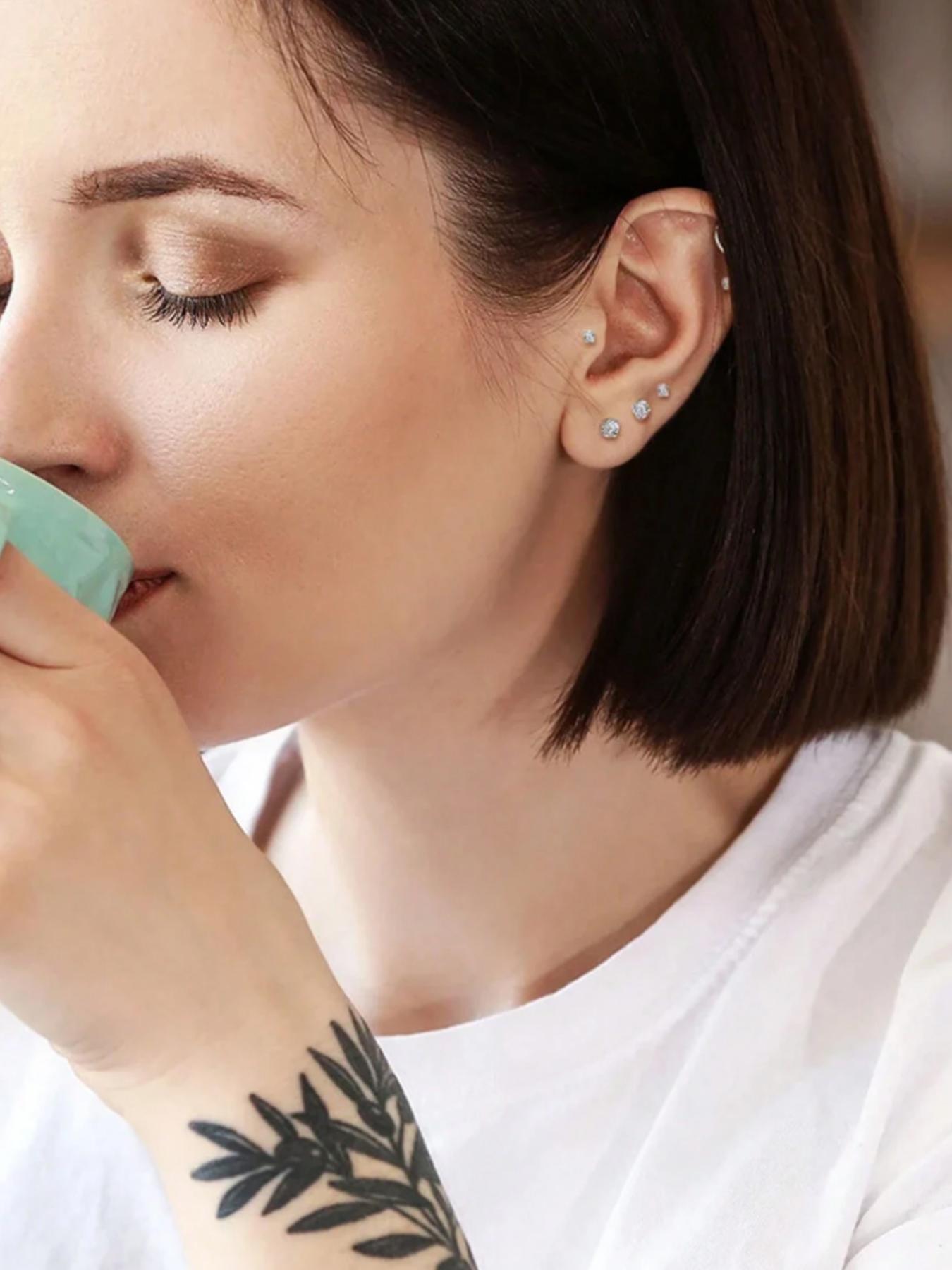 Earrings Set, Stainless Steel Cubic Zirconia Ear Bone Studs, 20G Ear Cartilage Piercing Earrings, Body Piercing Jewelry, Fashion Accessories for Women & Men, Earbone Studs