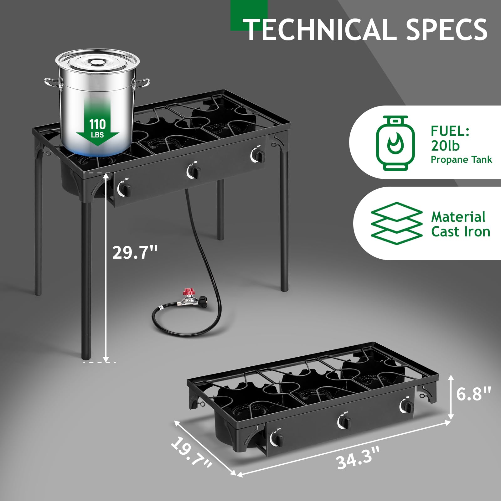 GEEKHOM 3-Burner Stove & Outdoor Grill Combo - 225K BTU Portable Camping Cooker with Removable Legs | Picnic Cooker Perfect for Home Brewing Maple Syrup Patio Turkey Frying Canning