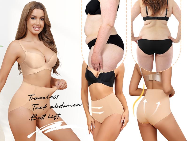 LEVAO Women Tummy Control Underwear, High Waisted Seamless No Show Briefs, Skin-Friendly & Non-Slip Shaping, All-Day Comfort, 4 Pack (S-XXL)