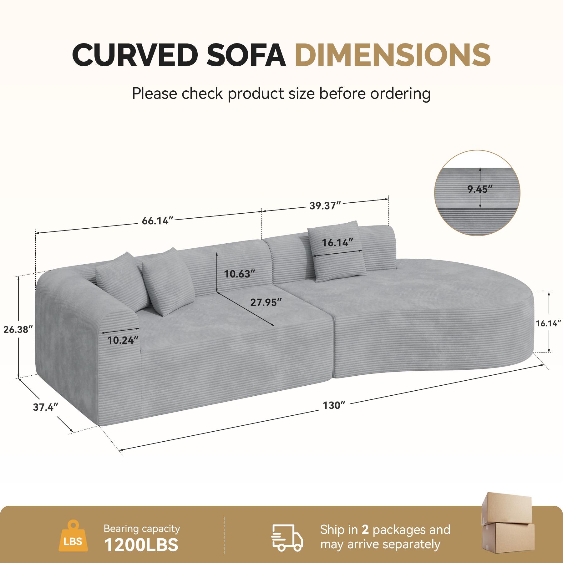 【Shipped in Two Packages】Modern Style Curved Sofa, Upholstery Corduroy Sofa Couch with 3 Pillows, Oversized Sleek Curved Sectional Boucle Fabric Couch for Living Room White 【Shipped in Two Packages】Modern Style Curved Sofa, Upholstery Corduroy Sofa Couch with 3 Pillows, Oversized Sleek Curved Sectional Boucle Fabric Couch for Living Room White