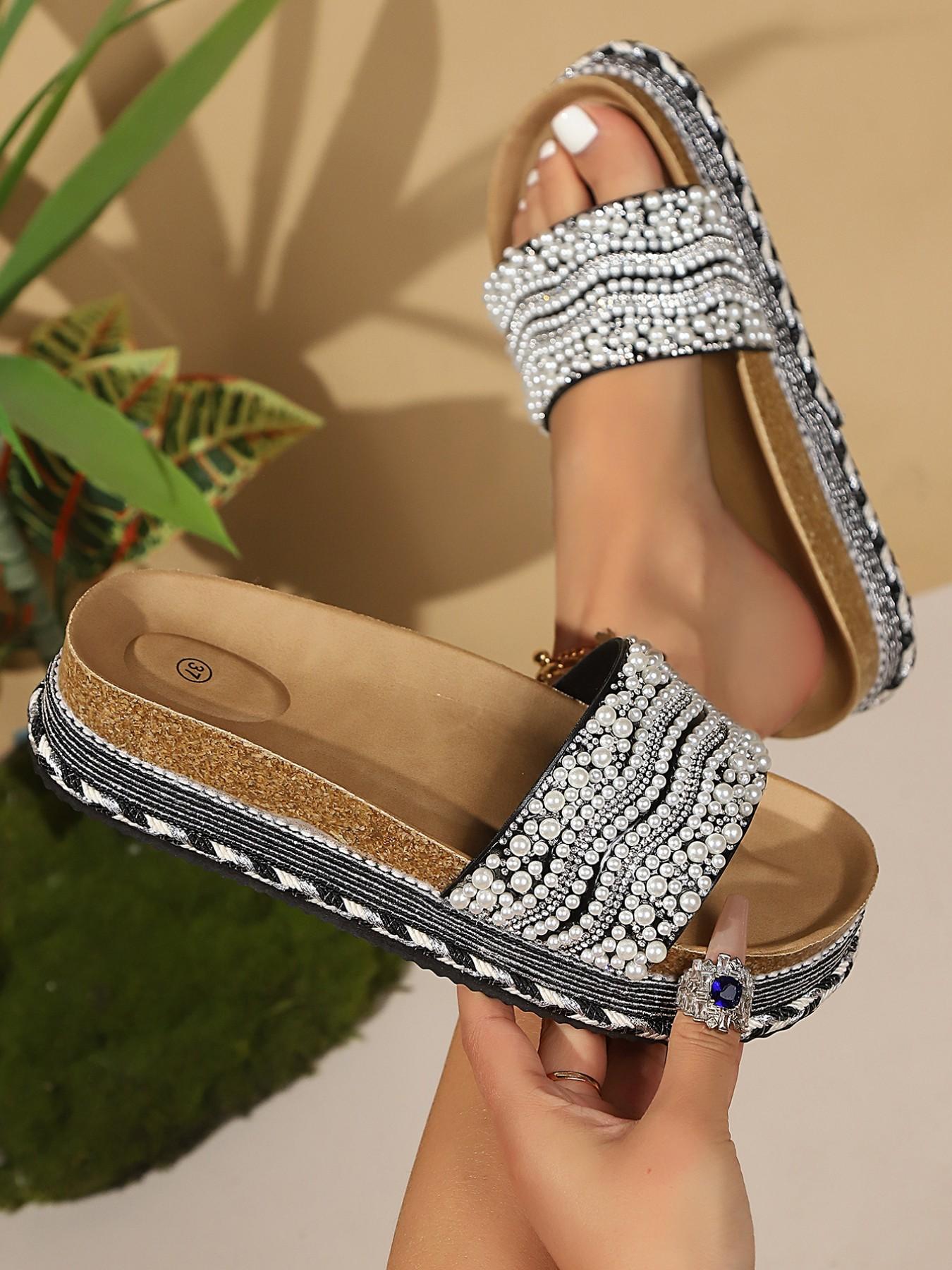 Women's Summer Sandals, Thick Sole Platform Flip Flops, Colorful Rhinestone Design, European Style, Large Size, New Arrival