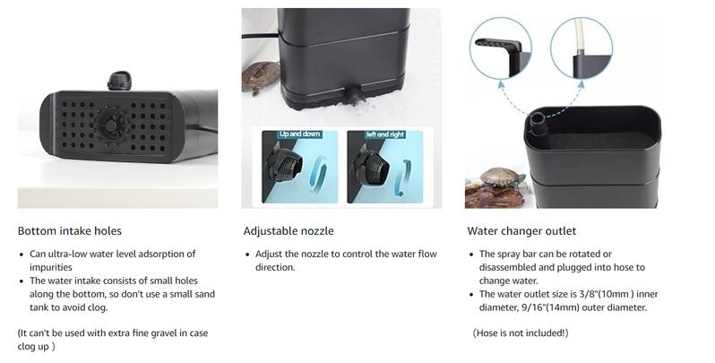 hygger 150GPH Turtle Filter with 2 Sponges & Bio Ball, 3-in-1 Water Circulation Draining Bio Filtration Amphibian Tank Filter 5 to 50 Gallon for Reptile Frog