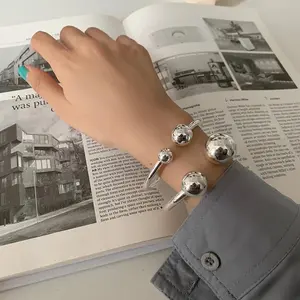 925 Sterling Silver Bangle Bracelet 2 Balls Geometric Polished Punk Stackable For Woman Girl Jewelry Gift Dropship Wholesale