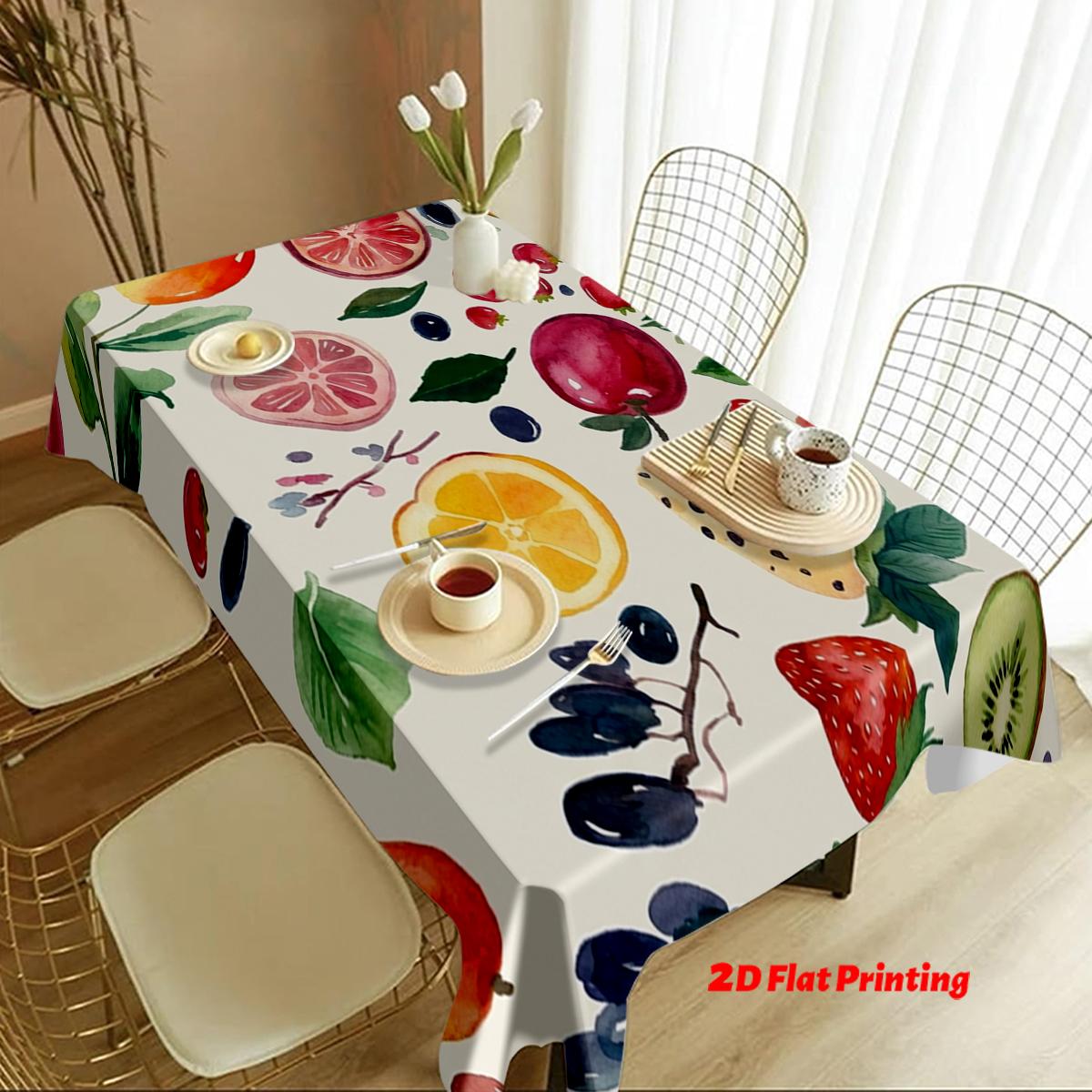Vibrant Fruit Print Tablecloth, Rectangular Table Cover for Dining & Kitchen, Decorative Cloth with Assorted Fruits Design, Easter Theme