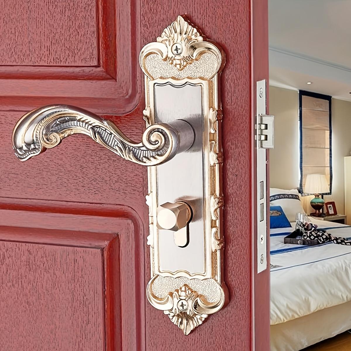 European-Style Metal Door Lock Set with Lever Handle, Key, Screws. Elegant Golden & Black Design for Bedroom, Bathroom, Hotel, Basement, Front Door, Kitchen. Bathroom Locks, Hotel Room Security, Luxurious Finish, Durable Construction.
