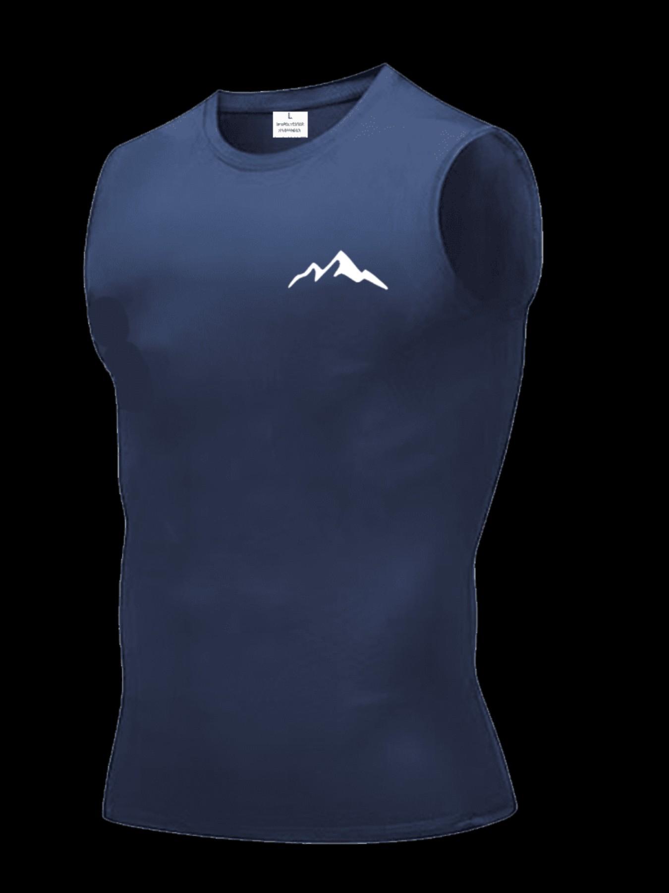 Men's Short Sleeve Sporty Slim-Fit Tee, Quick-Dry Breathable Fabric, Mountain Print, Ideal for Gym, Running, Boxing, Outdoor Activities